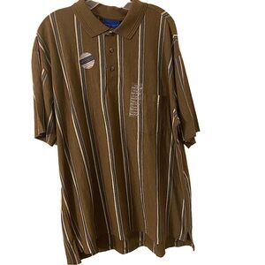 TownCraft Men Short Sleeves Pullover Brown with Vertical Stripes Polo Shirt.